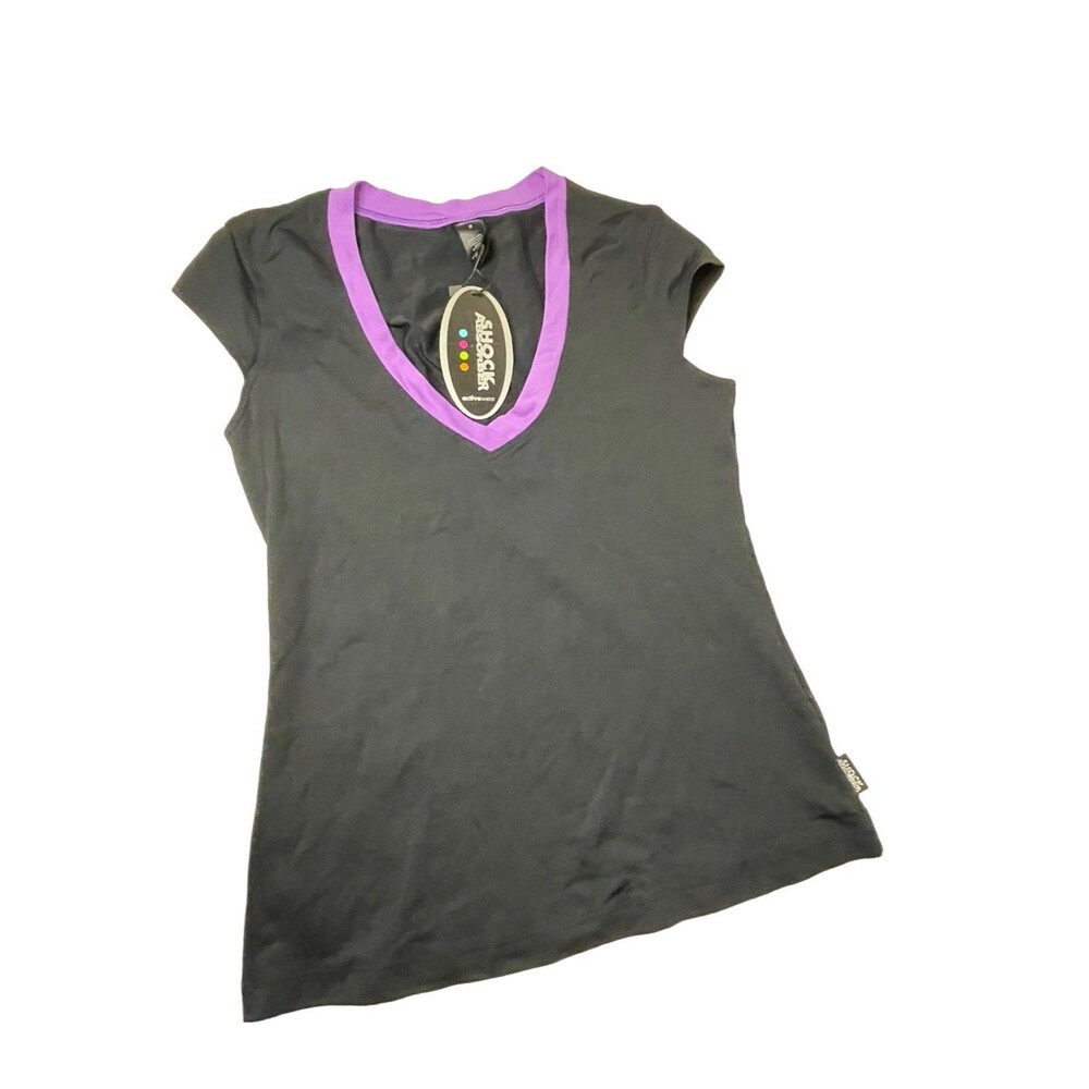 shock absorber workout v neck shirt small black‎ and purple